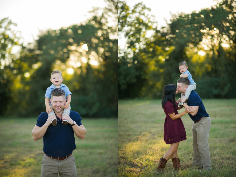 Baby on daddy's shoulders Houston Tx family session.