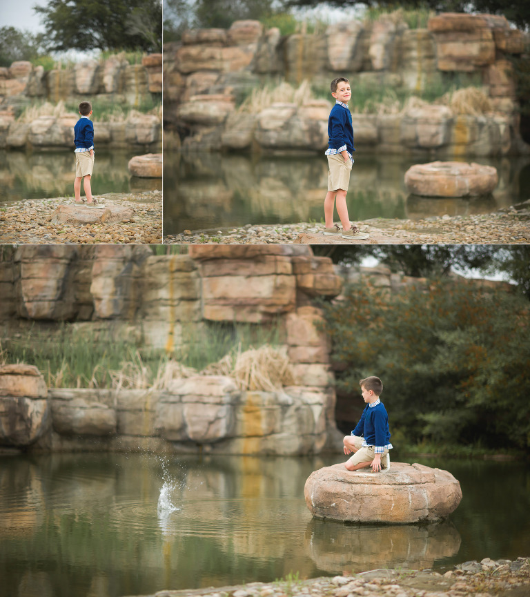 Boy adventures in water and rock. Houston photography