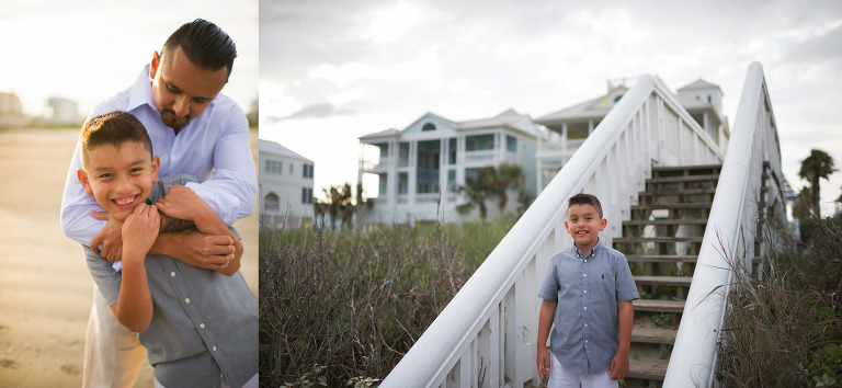 Father and son playing in Galveston Texas Beach.